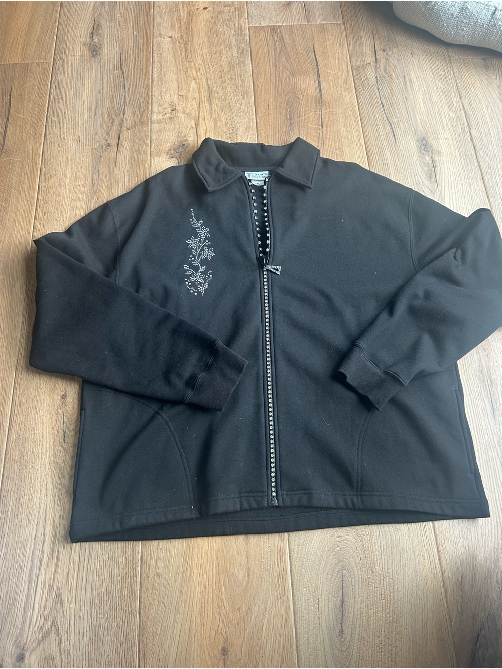 Black Embellished Zip-Front Sweatshirt Jacket
